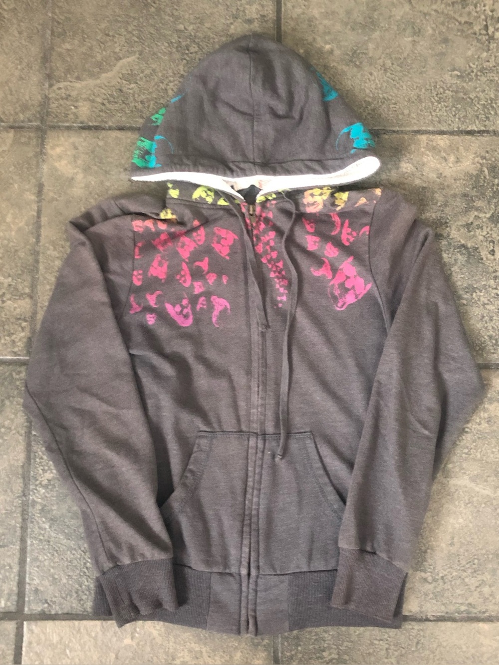 Vintage Y2K Women’s No Boundaries Zip Up Hoodie Size Small Skulls